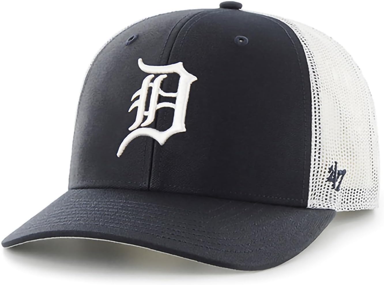 47 MLB Team Color Primary Logo Mesh Trucker Snapback Adjustable Hat Cap, Adult One Size Fits All - Detroit Tigers Navy