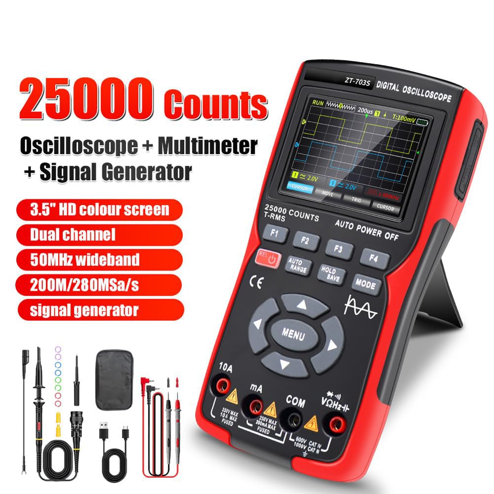 Multimetro digitale 3in1 Larghezza di banda 50 MHz Frequenza di campionamento 280 MS Memorizzazione dati forma d'onda PC Generatore di segnale oscilloscopio a doppio