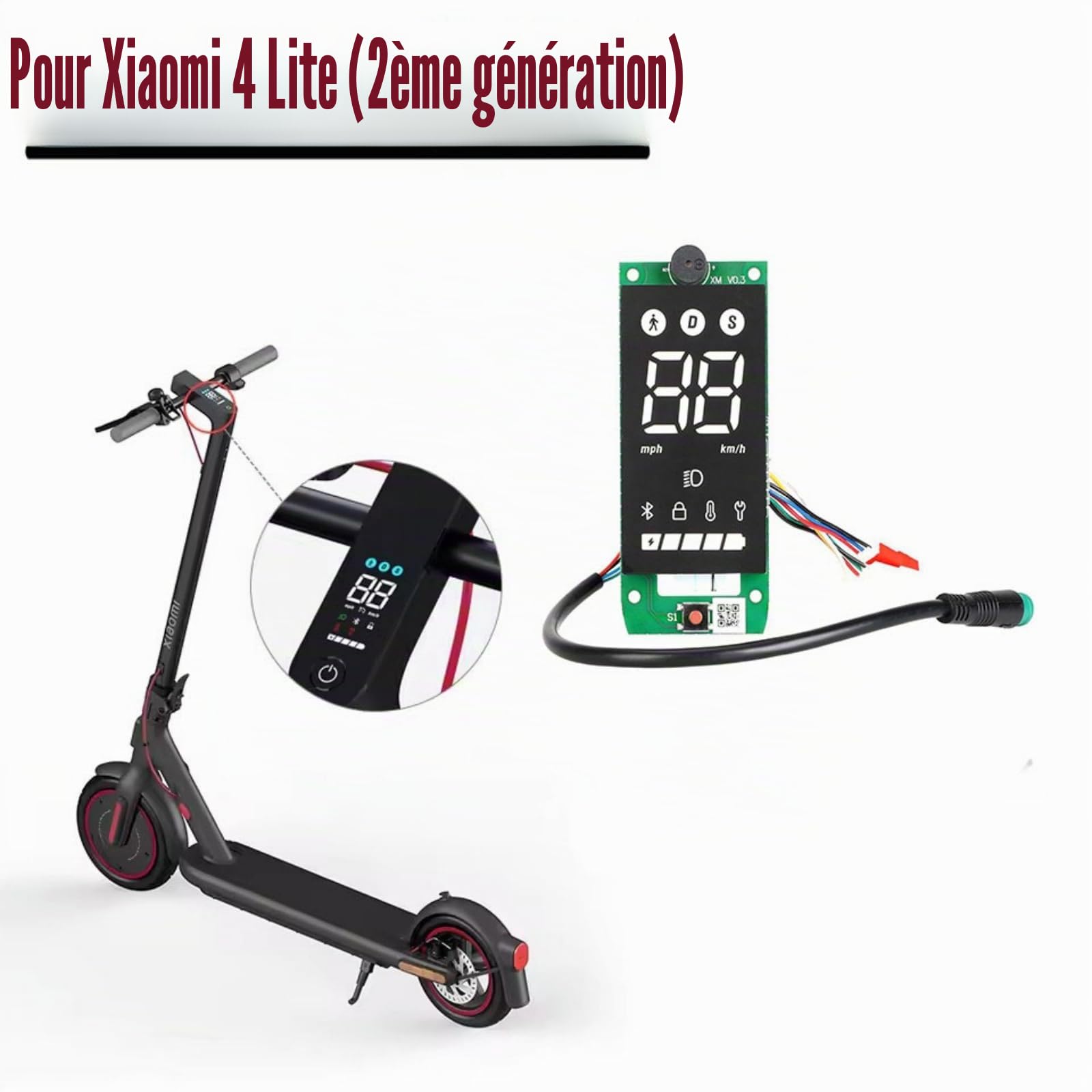 Tableau de bord pour Xiaomi 4 Lite 2ème Trottinette électrique Tableau de bord Circuit Board et panneau d'affichage
