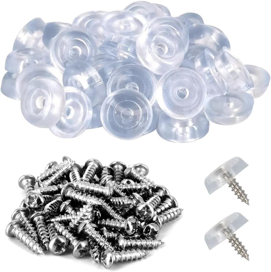 Non-Slip Furniture Feet - Rubber Bumpers with Stainless Steel Screws - Clear Small Anti-Slip Feet for Chopping Board & Furniture - 50 Pack