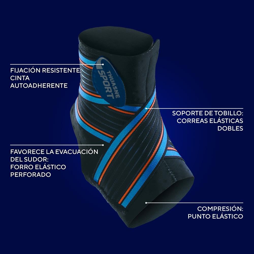 THUASNE Sport - Tobillera con Correas - Tobillera de Ligamento Uniforme - Esguince Leve, Tobillo Inestable - Índice de Apoyo 3/3 - Dispositivo Médico CE - Talla M