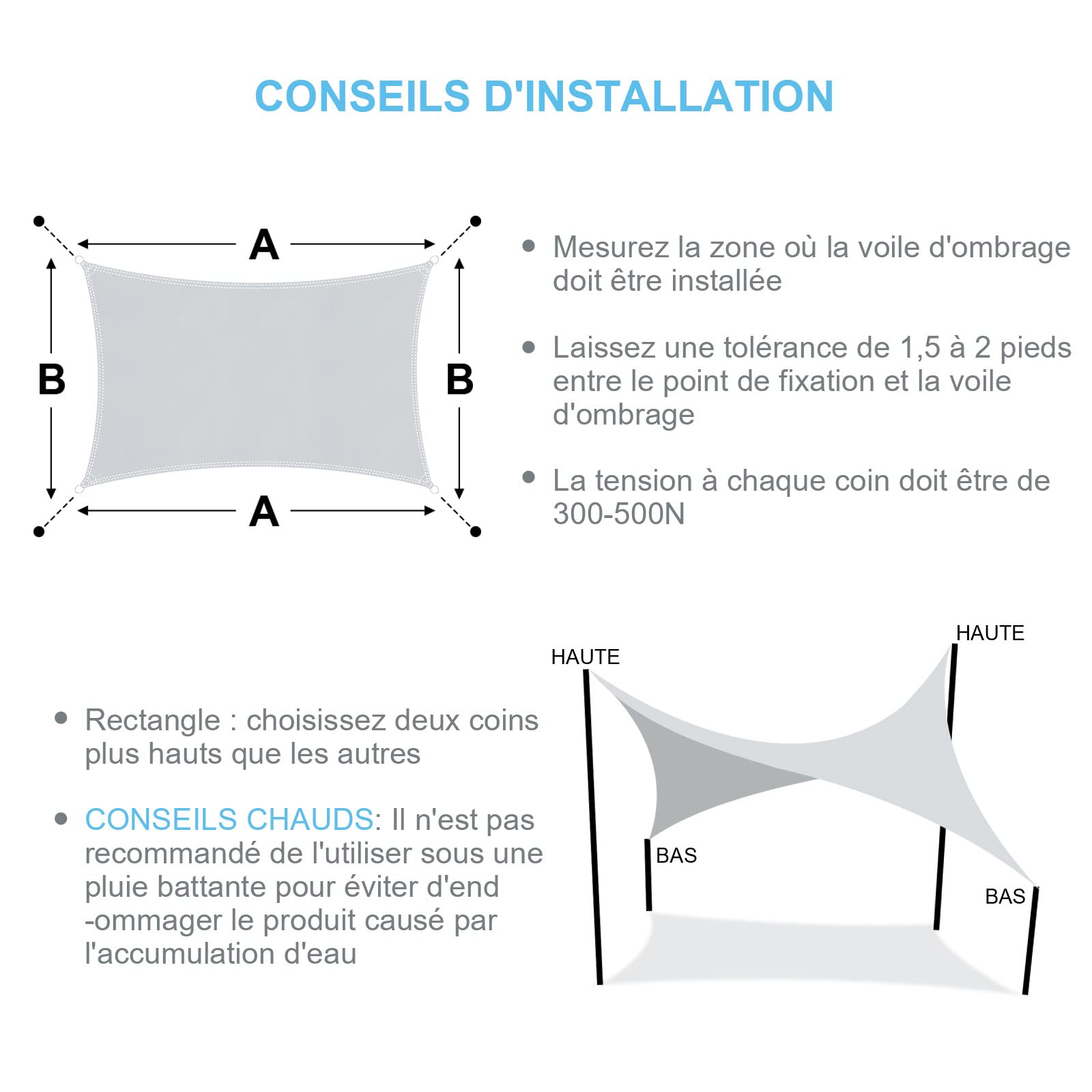 Voile d ombrage, Voile d'ombrage, Protection des Rayons UV et Tissu Imperméable, Voile d'ombrage pour Extérieur/Terrasse/Jardin (Gris, 3X5M)
