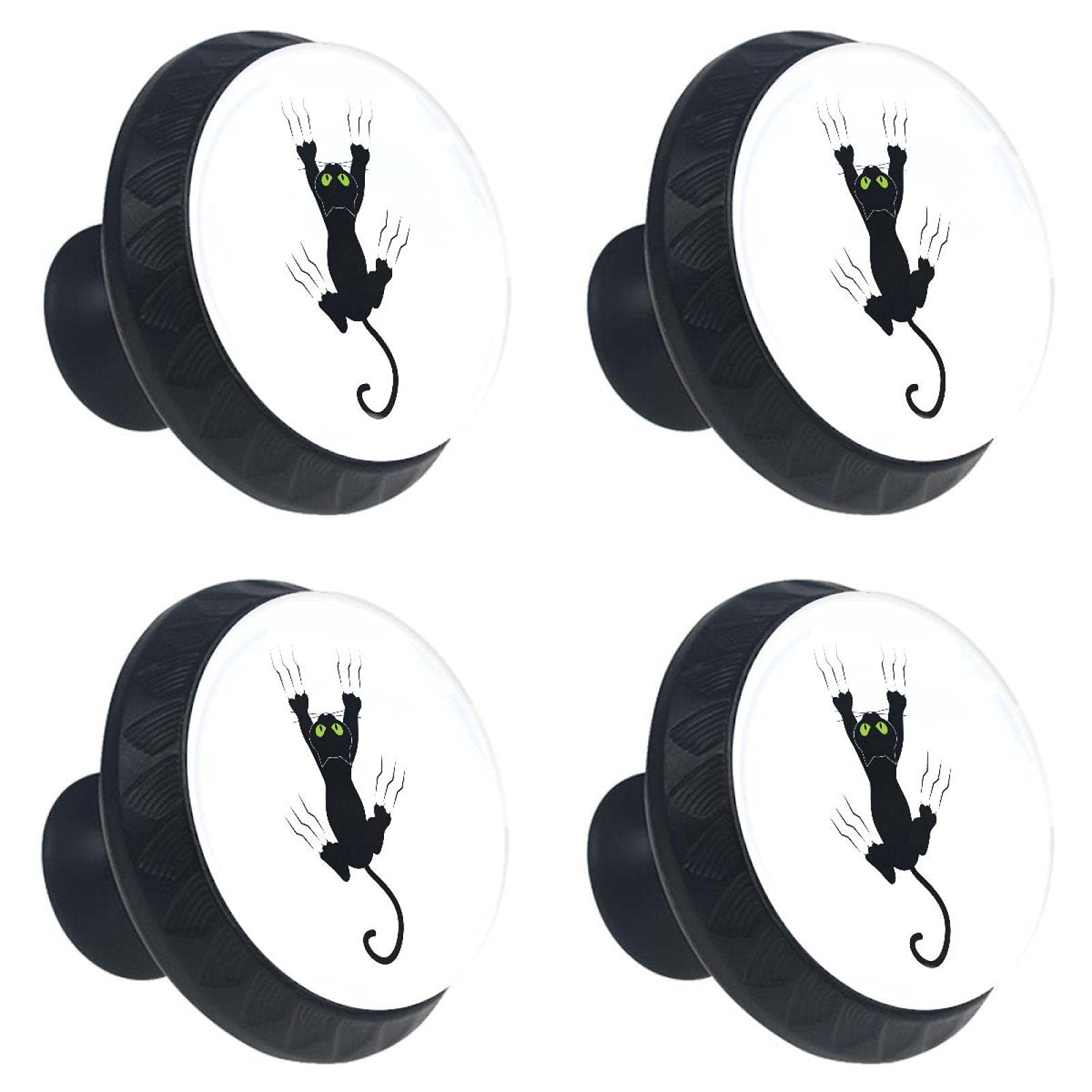Boutons de tiroir en verre chat noir lot de 4 pièces 30 mm