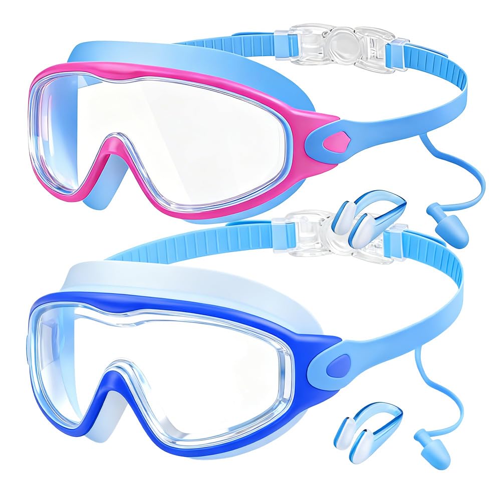 2PCS Kids Swimming Goggles, 2026 New Swim Goggles for Children & Teens Age 4-14, Wide Vision Anti-Fog UV Protection, Girls and Boys Swimming Goggles No Leak (C08)