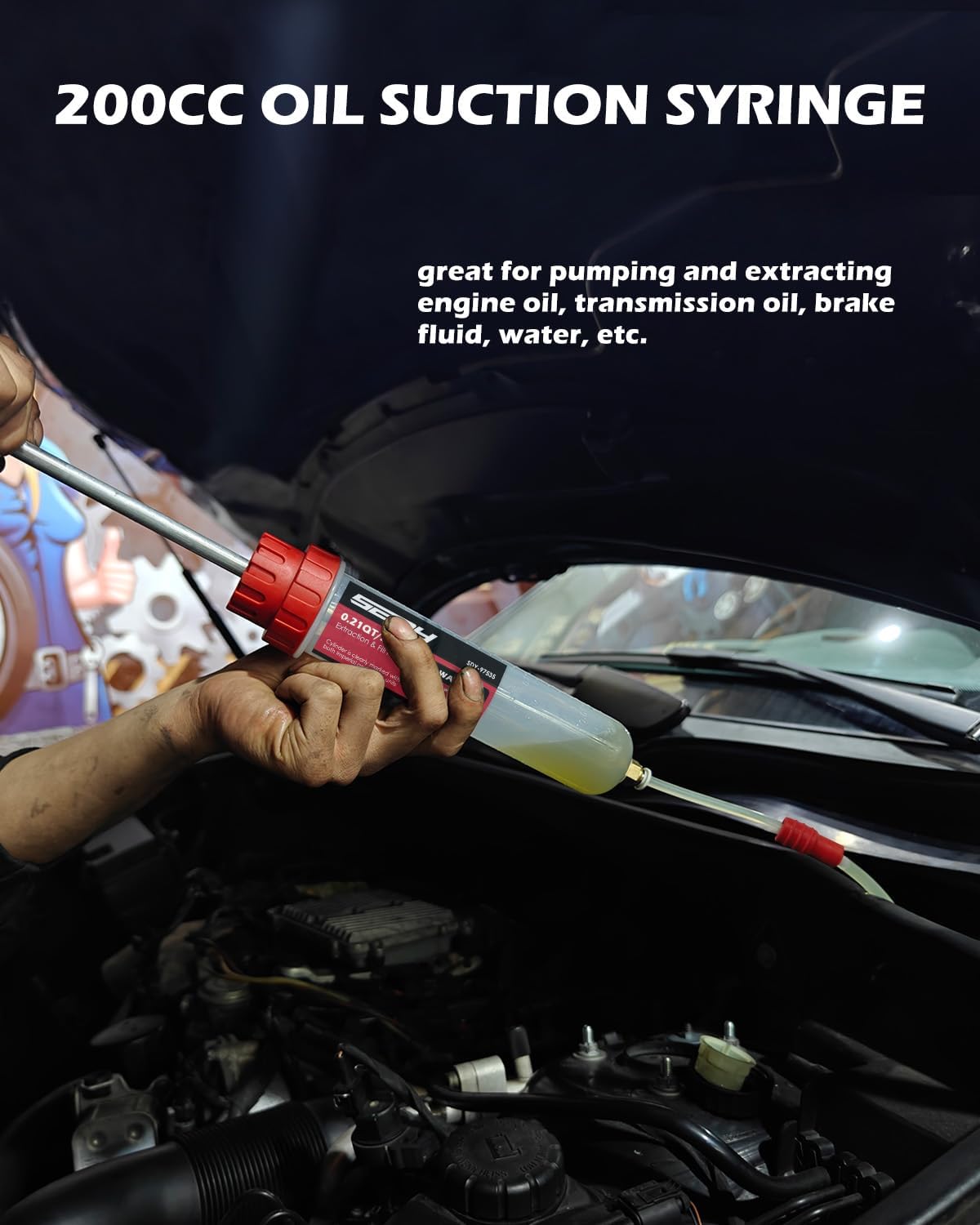 SEDY Fluid Extractor - 200cc Multi-Purpose Syringe, Oil Suction Pump, Manual Extraction and Filling Pump, Automotive Oil Syringe thumbnail