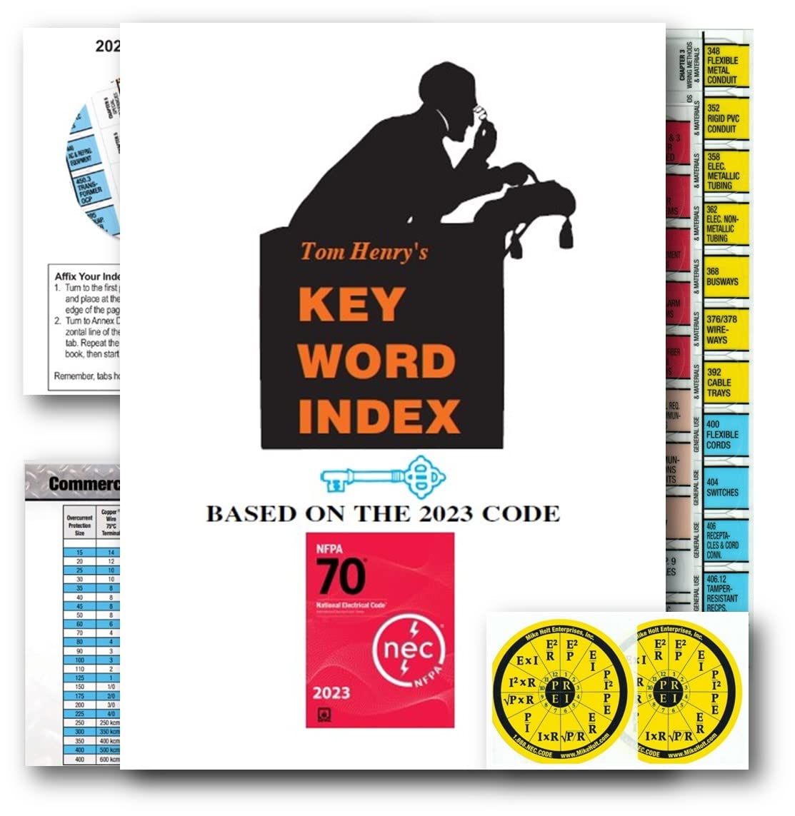 2023 Key Word Index, NEC EZ Index Tabs (Color Coded), 2 Ohm's Law Stickers and Wire