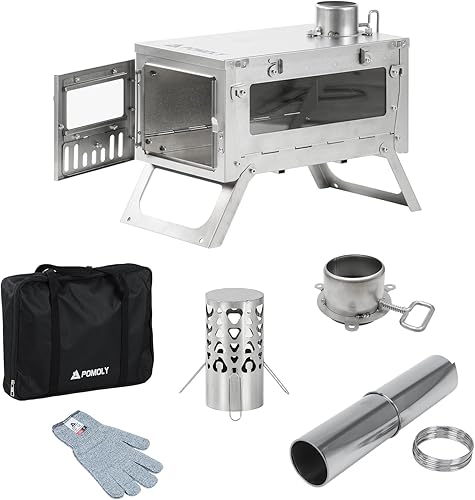 POMOLY Estufa de tienda de campaña caliente, estufa de leña para campamento, estufa de titanio portátil ligera de tamaño pequeño para senderismo,