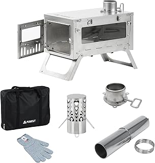 POMOLY Hot Tent Stove Camping Wood Stove, Ti 0.6 Small-Size Portable Lightweight Titanium Stove for Hiking, Cooking, Heating (Stove Pipe 6.56ft / 2m)