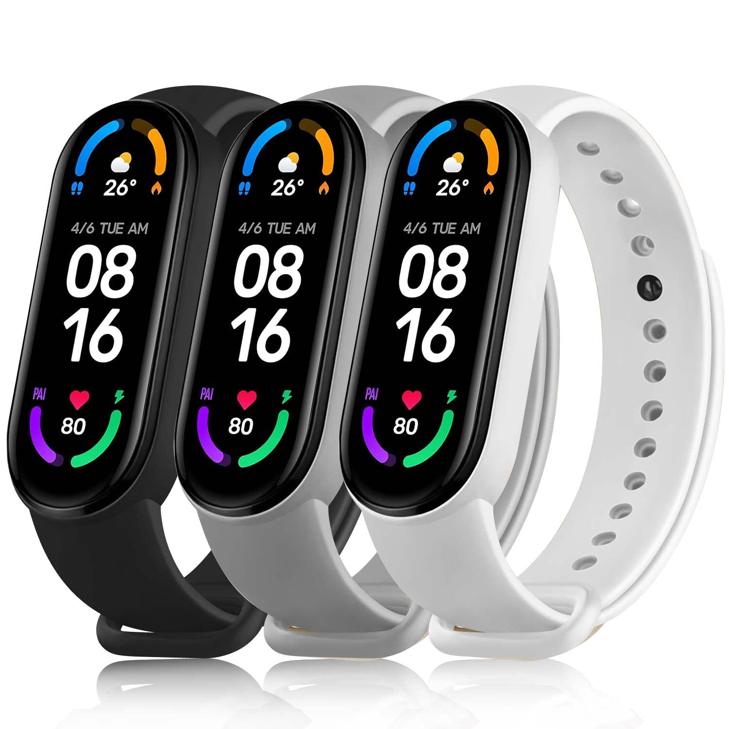 Amzpas Silicone Replacement Bands for Amazfit band 5/Amazfit band 6, 3 Pack Adjustable Wristbands for Xiaomi Mi Band 5/Mi Band 6 for Women Men-image-20
