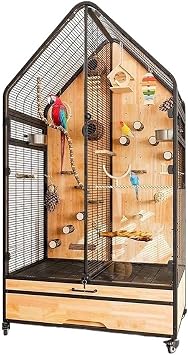 BirdCages Birdcage Bird Villa Partitionable Three-Sided Ventilation Pull-Out Tray Storage Drawer Glass DoorLarge