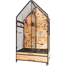 Conure Cage Birdcage Bird Villa Partitionable Three-Sided Ventilation Pull-Out Tray Storage Drawer Glass DoorLarge