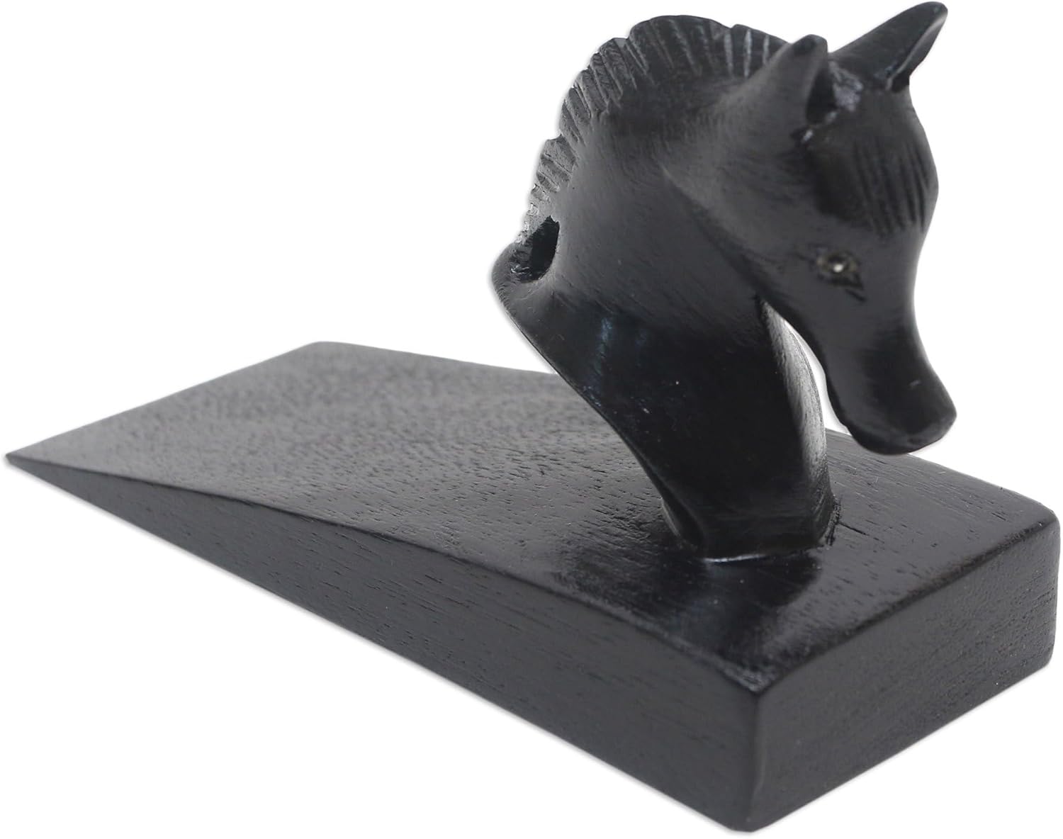 NOVICA Black Hand Carved Suar Wood Horse Door Stopper, 'Handy Horse In Black'