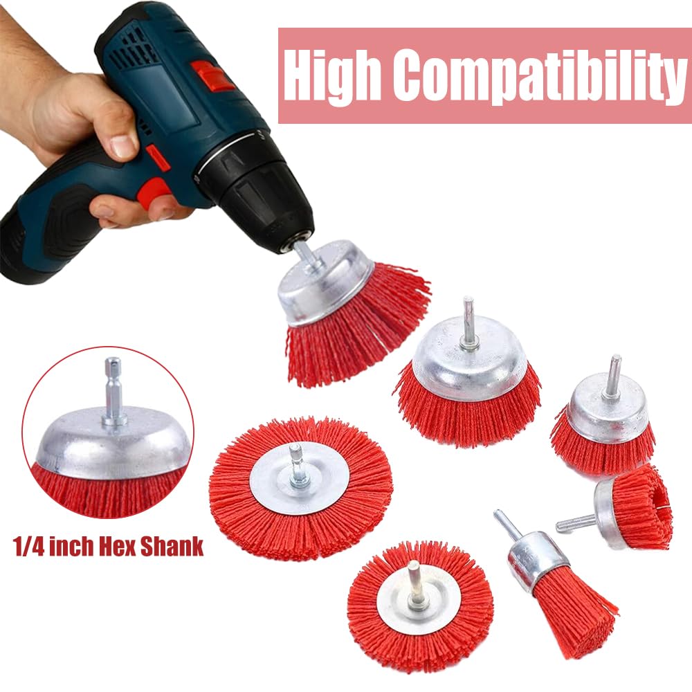 Set van 8 nylon borstels met 1/4 inch zeskantschacht, schuurborstels voor boormachine, slijppunt voor het verwijderen van roestvrije verf, slijpdraad