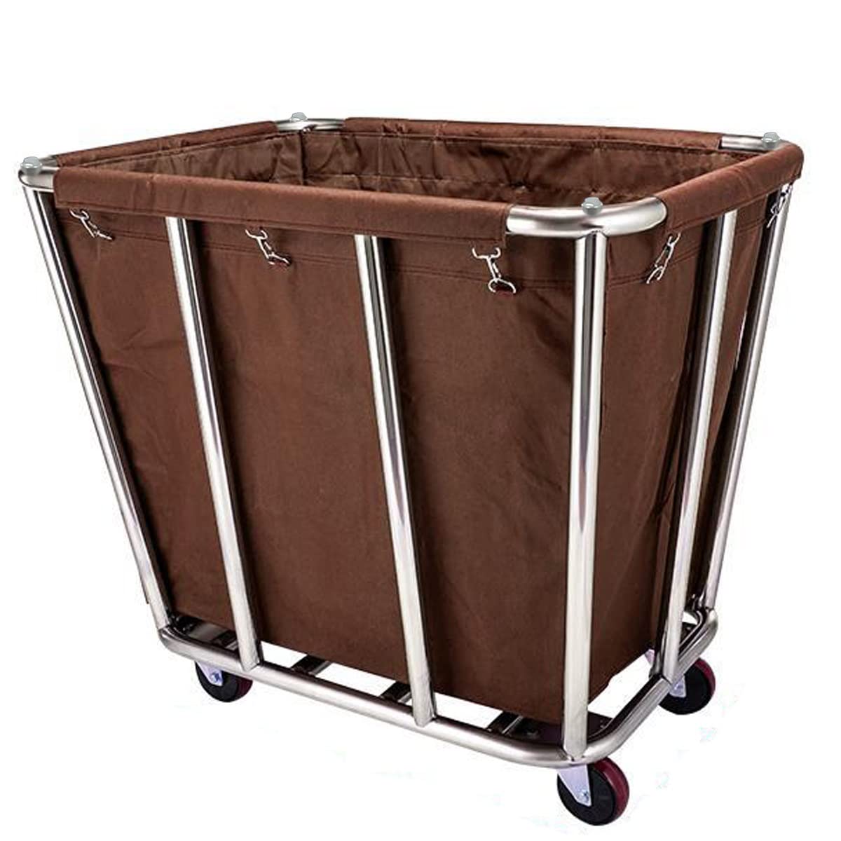 JYBNBBE Heavy Duty Commercial Laundry Cart with Wheels Brown Trolley for Hospitals & Hotels 4 Tubes Laundry BasketMobile Laundry Solution,Brown-10 Tubes