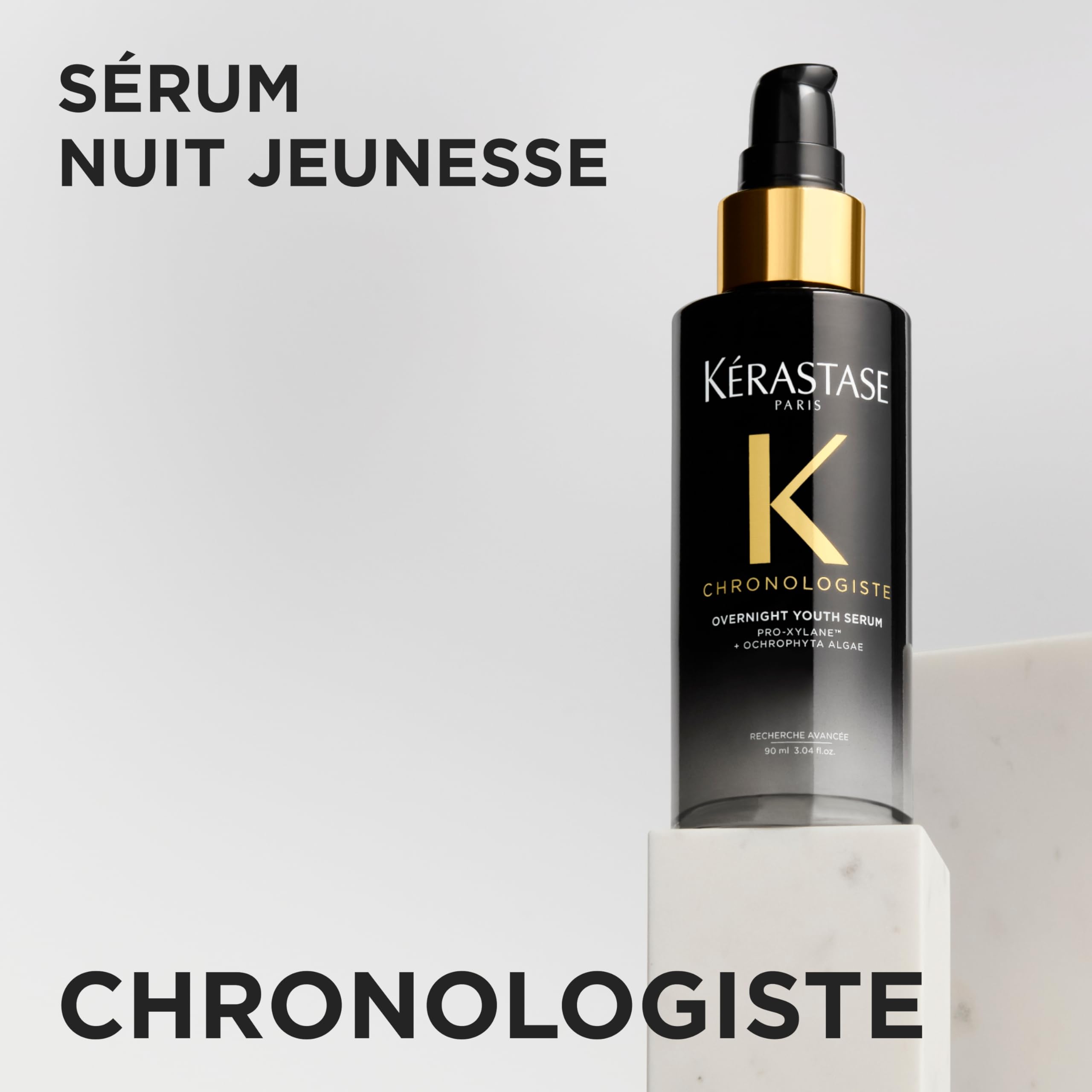 KERASTASE Chronologiste - Serum Cheveux Nuit Jeunesse - Efface 5 Signes de l'Âge en 1 Nuit - +92% de Force - Pro-Xylane & Algue Ochrophyte - Cheveux Affaiblis par les Effets du Temps - 90 ml