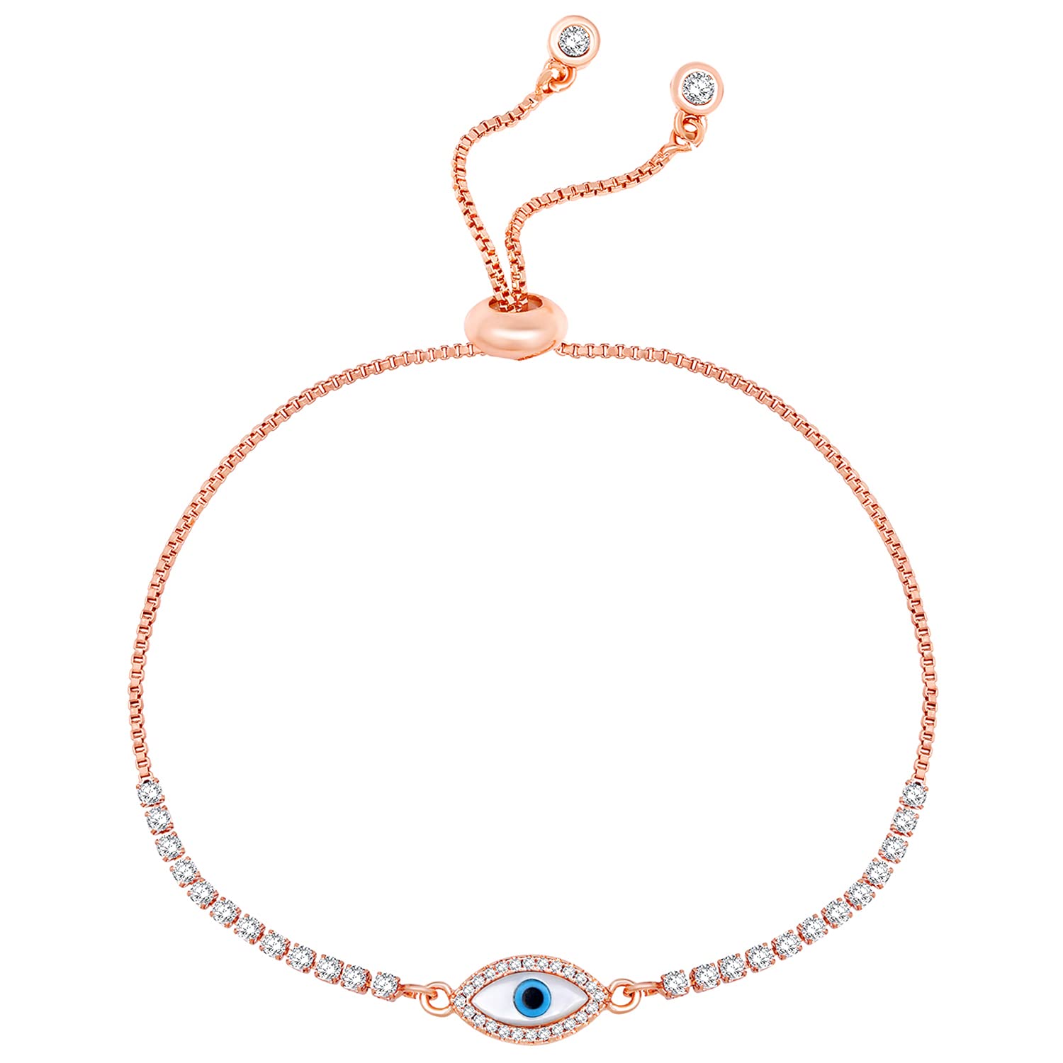 Peora Rose Gold Plated Evil Eye Cubic Zirconia Studded Adjustable Slider Bracelet Gift for Girls & Women (B0C37DSQS6) Amazon Price History, Amazon Price Tracker