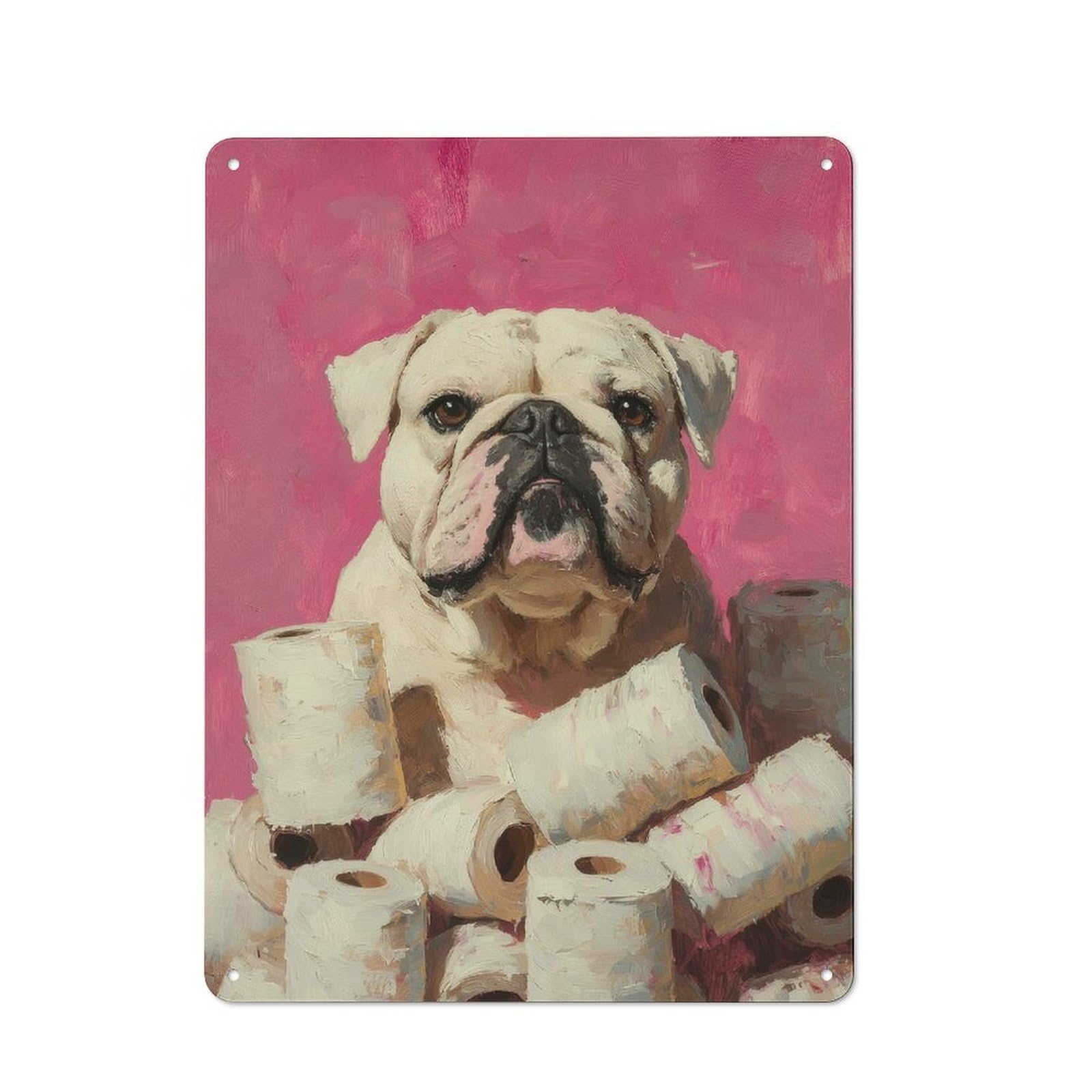 Junmoney Bulldog With Toilet Paper Painting Bulldog B Retro Metal Wall Sign 40X30cm With Athroom Humor For Living Room Wall, Housewarming Wall Decor For People Furnishing Living Room