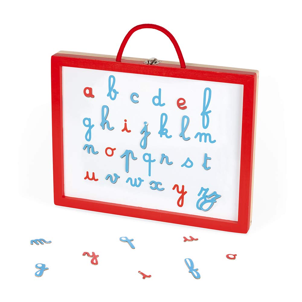 Janod, Essentiel, Mallette de Lettres Cursives 4 en 1 en Bois, Jeu Pédagogique, Apprentissage des Lettres et de la Lecture, 110 Accessoires Inclus, Peinture à l'eau, Dès 3 Ans, J05073, Multicolore