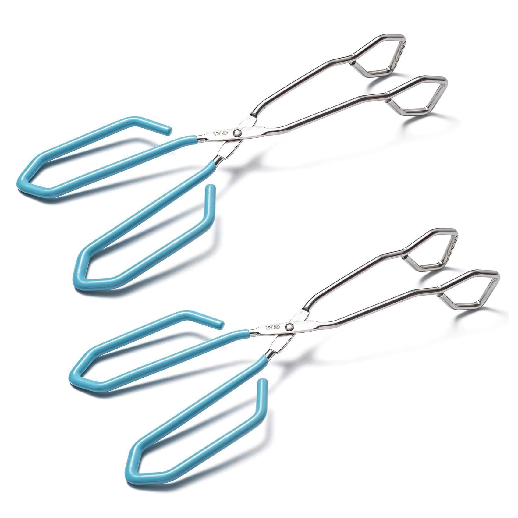 Hiash Stainless Steel Scissor Tongs, Heavy Duty, Kitchen Tongs for Food Cooking Barbecue BBQ Grilling and Serving (2pcs Blue)