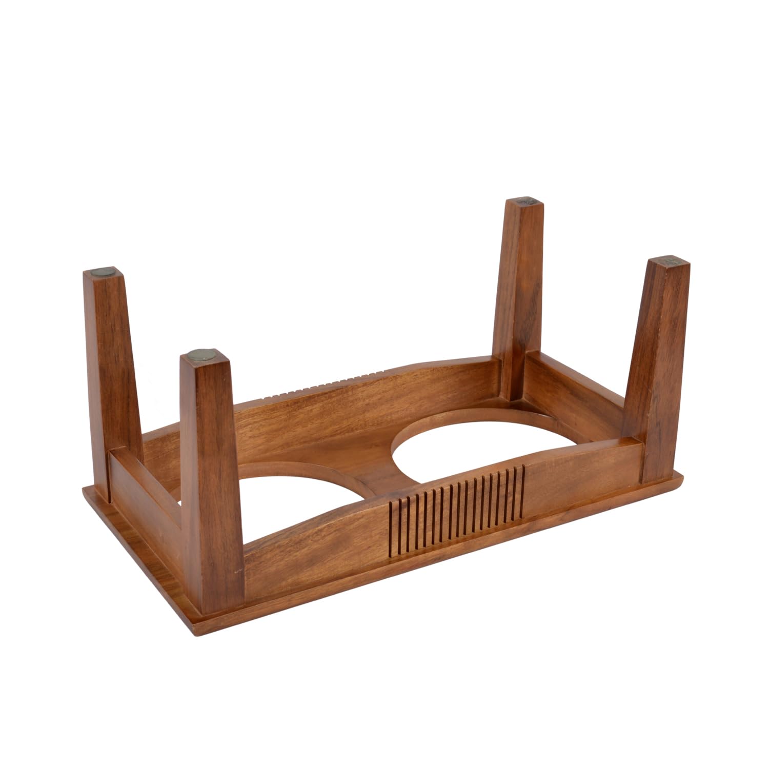 Pure Souls Fluffy Pet Feeder, Natural Acacia Wood Feeders Stand, Elevated Dog Bowls 1250 ml, Food Water Diner, Durable Double Bowl Feeding Stands for Dogs - Medium (48x25x24cm) 2