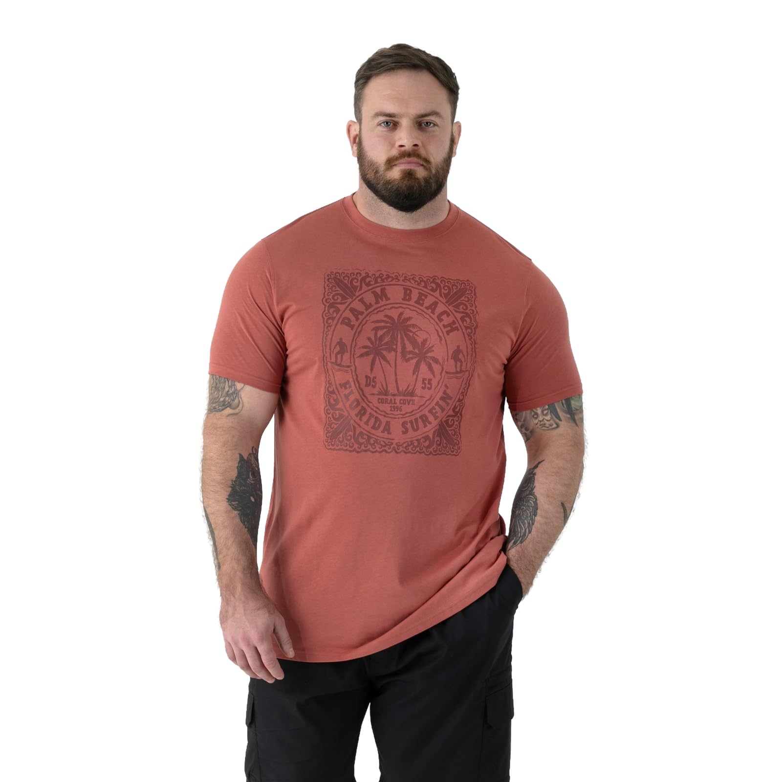 D555 Florida Surfin' Tonal Printed Crew Neck T-Shirt, Dark Red, Size 3Xl, Men