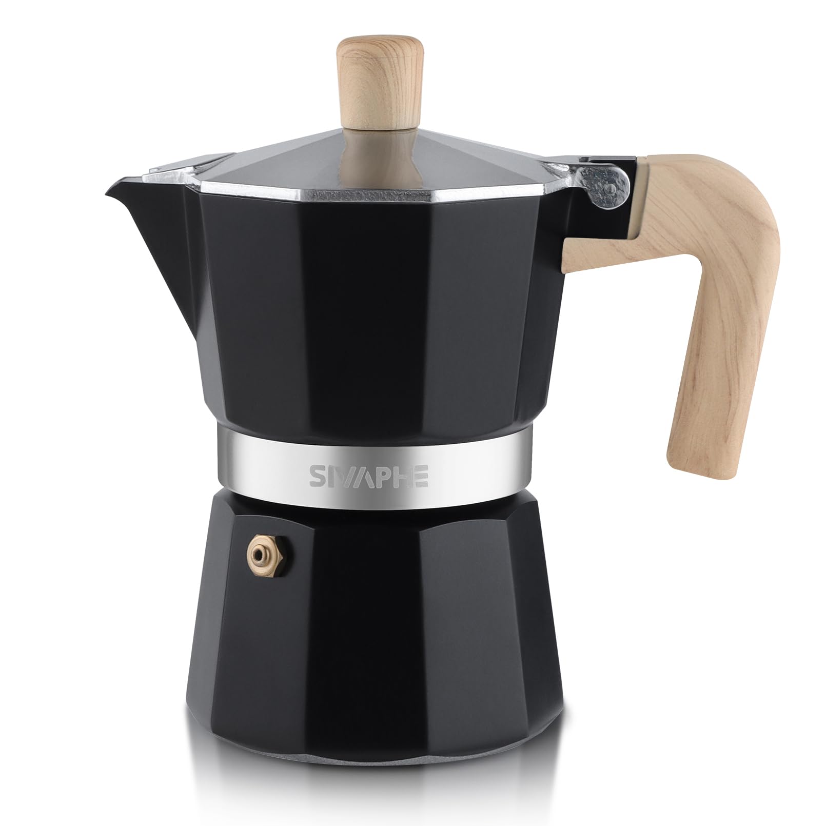 Sivaphe Stovetop Coffee Maker 150ml/3 Cups, Aluminium Moka Pot Italian Espresso Maker with Heat-Resistant Handle, Black