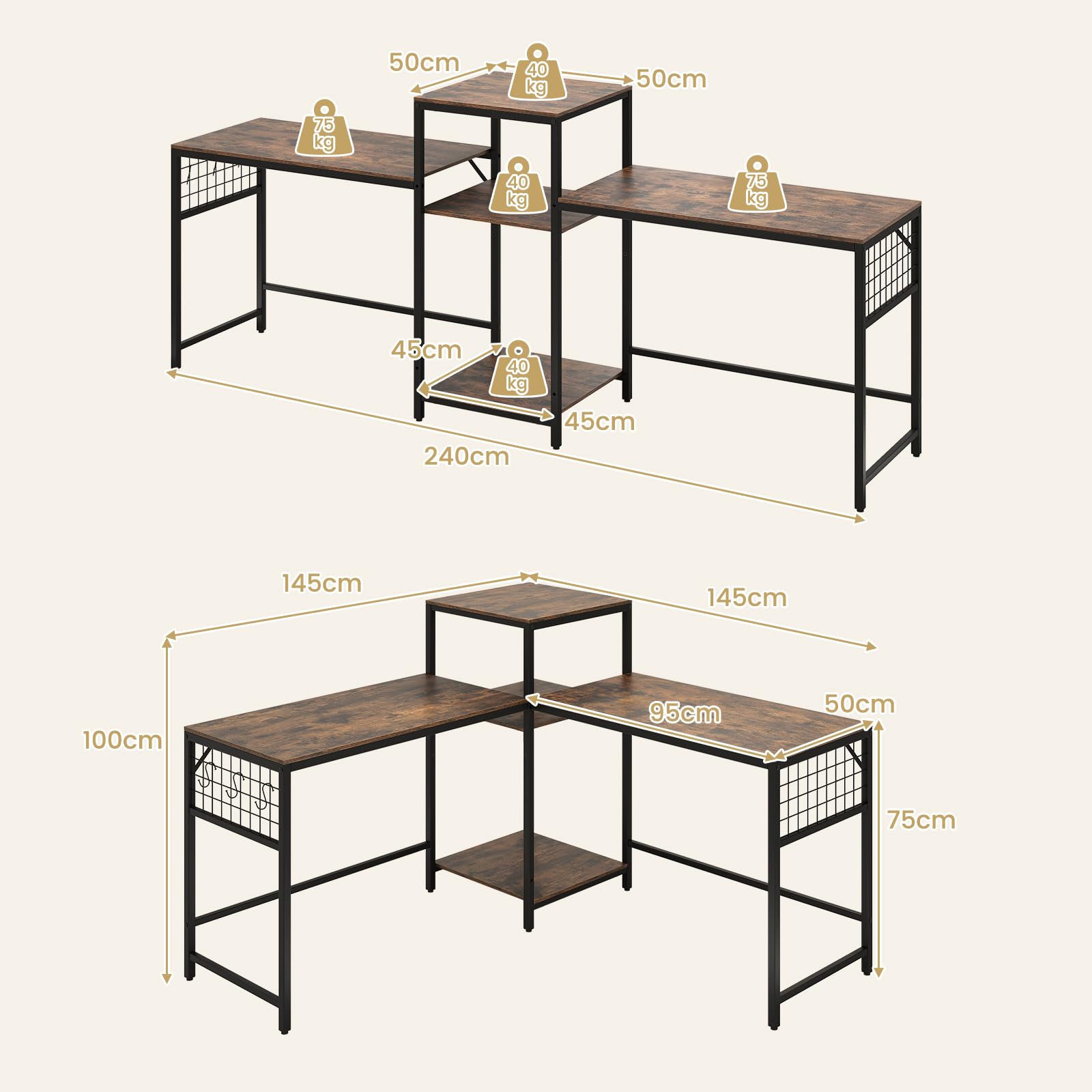 Giantex 240cm L-shaped Computer Desk Convertible Gaming Table W/Printer