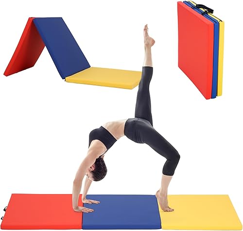 Miniatura 8 de BLKMTY Colchoneta de gimnasia plegable de 2 pulgadas de grosor, para gimnasio, yoga, aeróbico, fitness, colchoneta plegable para niños, con asas de