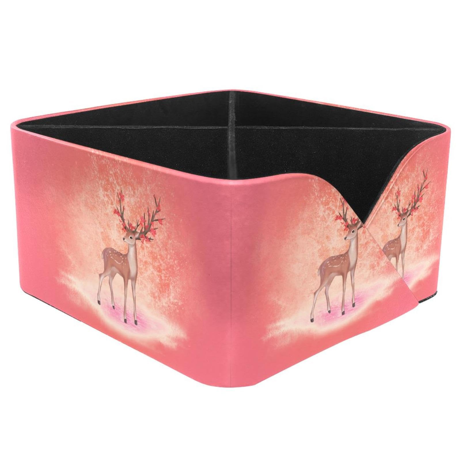 KengjuTesu Cute Deer Desktop Organizer Pen Holder, Rectangular Pencil Cup for Office, Study and Makeup Stations