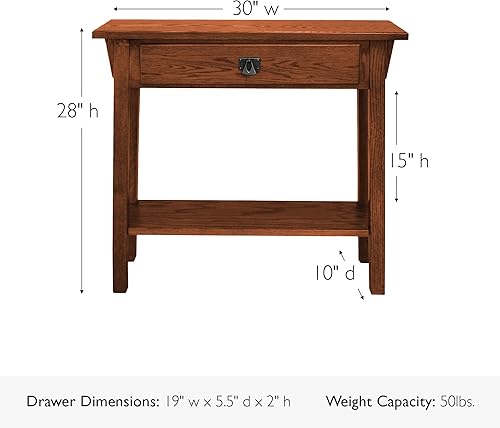 Miniatura 3 de Leick Home Mesa de Consola Mission, Madera Maciza, 1 Cajón de Almacenamiento, Estante de Exhibición Inferior, Profundidad Estrecha, Fácil Montaje,