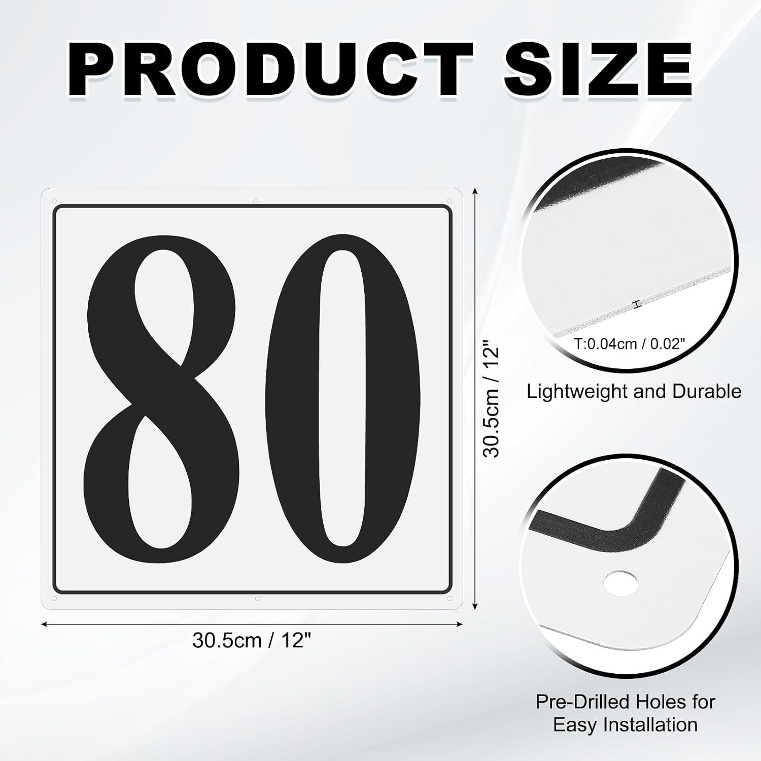 PATIKIL Large Metal Number Sign, 12"x12" Aluminum Number 80 Sign Plate Area Marker Parking Weather-Resistant Signs for Indoor Outdoor Use