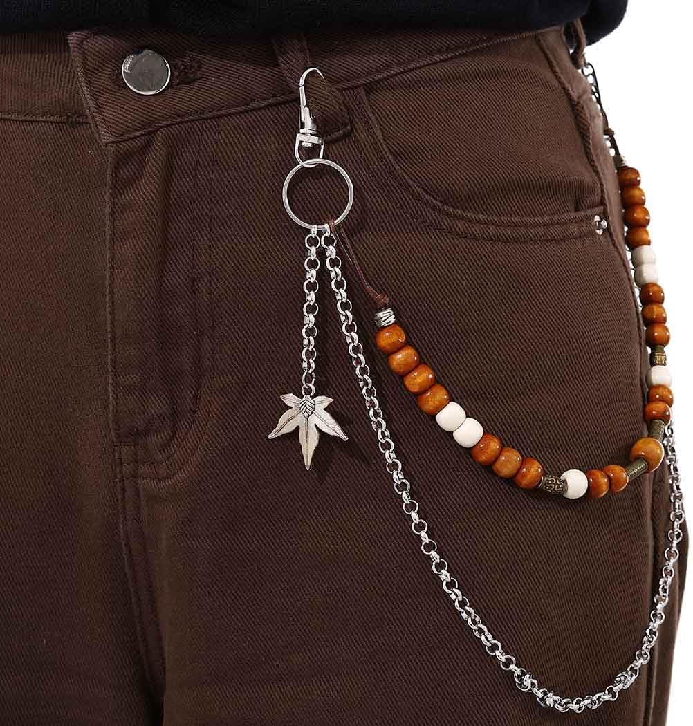 Punk Pant Chains for Men Gothic Wallet Chains Hip Hop Pocket Jeans Chain Wood Beaded Trousers Chain Layered Rock Chains