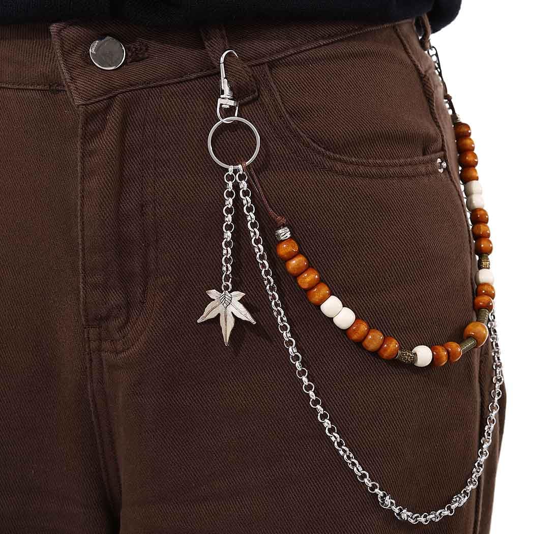 Jerany Punk Pant Chains Gothic Wallet Chains Hip Hop Pocket Jeans Chain Wood Beaded Trousers Chain Layered Rock Chains for Men (B2)