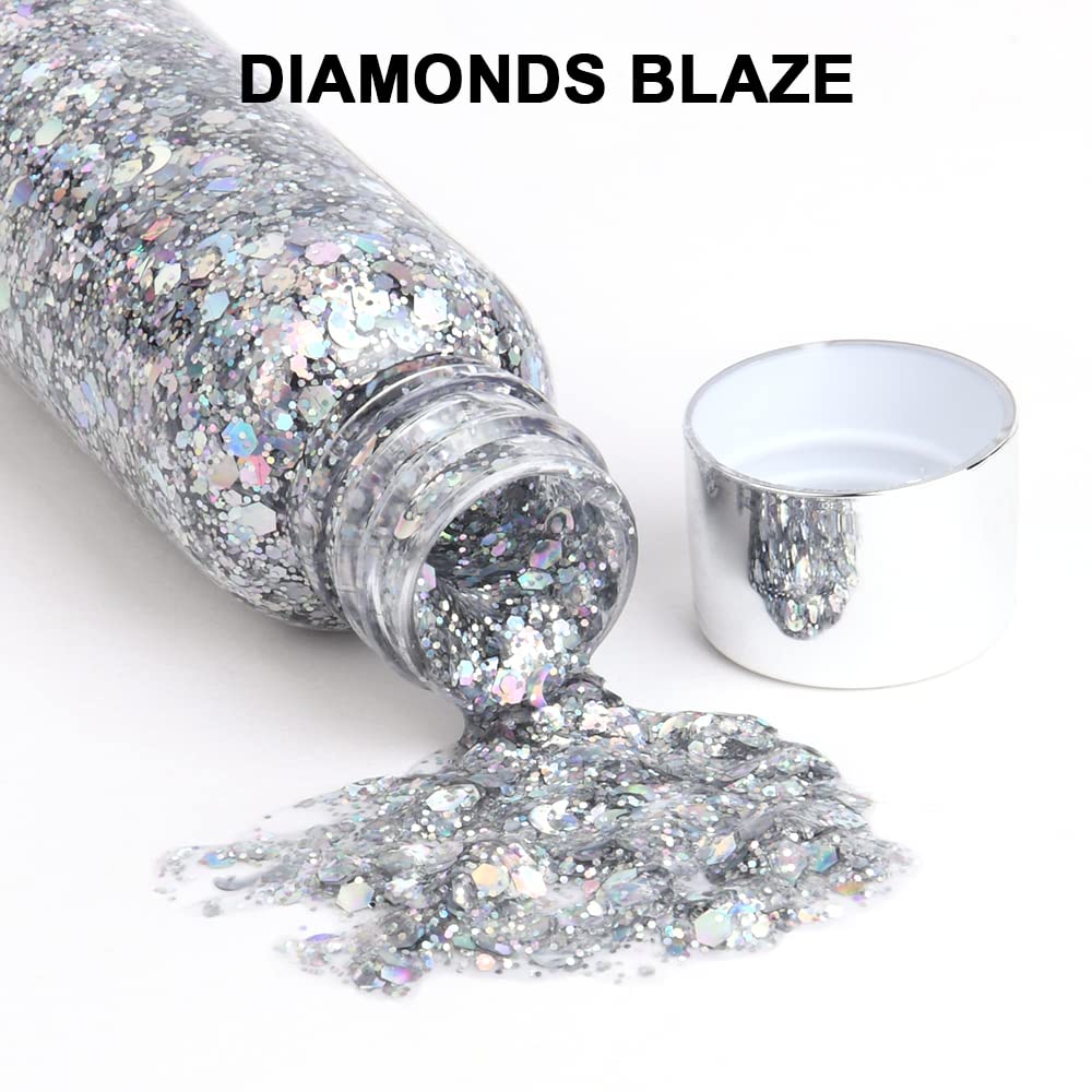 URAQT 1pcs Glitter Corpo e Viso per Unghie, Occhi, Labbra, Capelli - Gel Chunky per Musica, Festival, in Maschera(Argento)