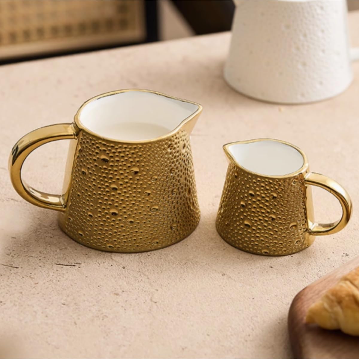 Barchetta per salsa per condimenti per insalata, lattina di latte in ceramica per uso domestico, caffè, tazza di deviazione per ristorante occidentale, salsa, salsiera, per cucina e ristorante (oro