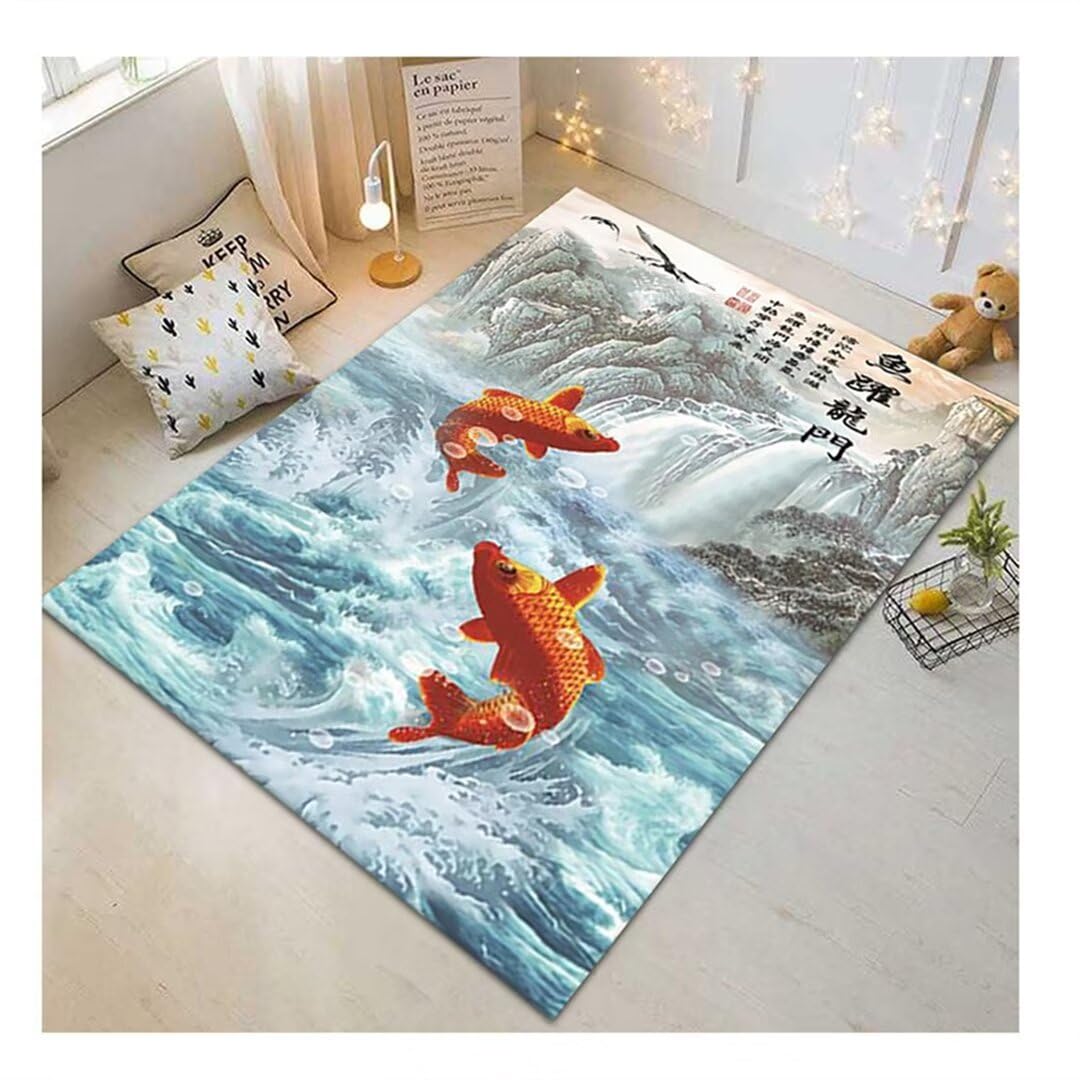 Tapis chambre fille bleu 50x80cm lavable à motif animal classique
