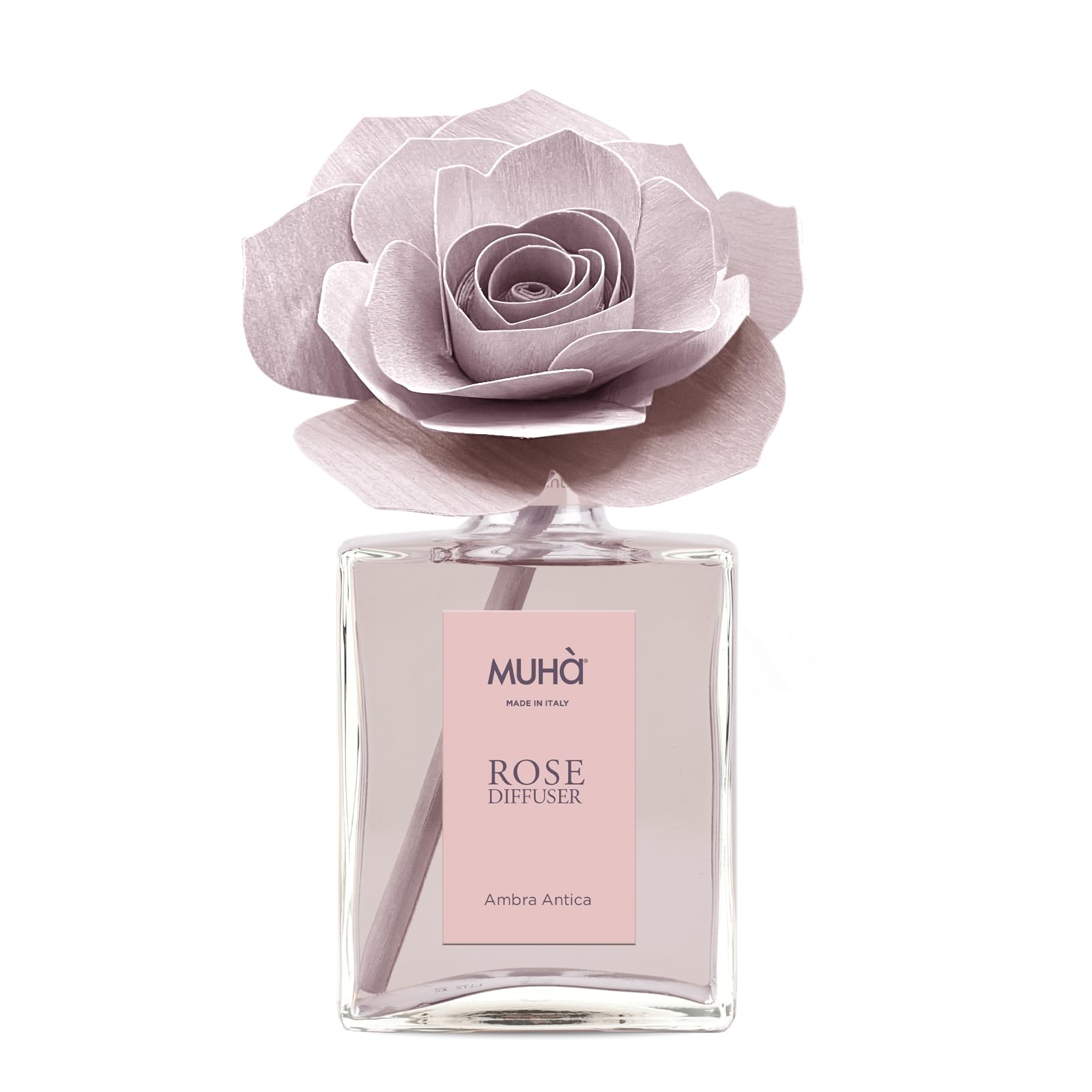 MUHA' | Profumatore per ambiente Rosa Diffuser, Fragranza Ambra Antica, Diffusore Ambiente con Rosa in Legno di Betulla, Formato da 200 ml