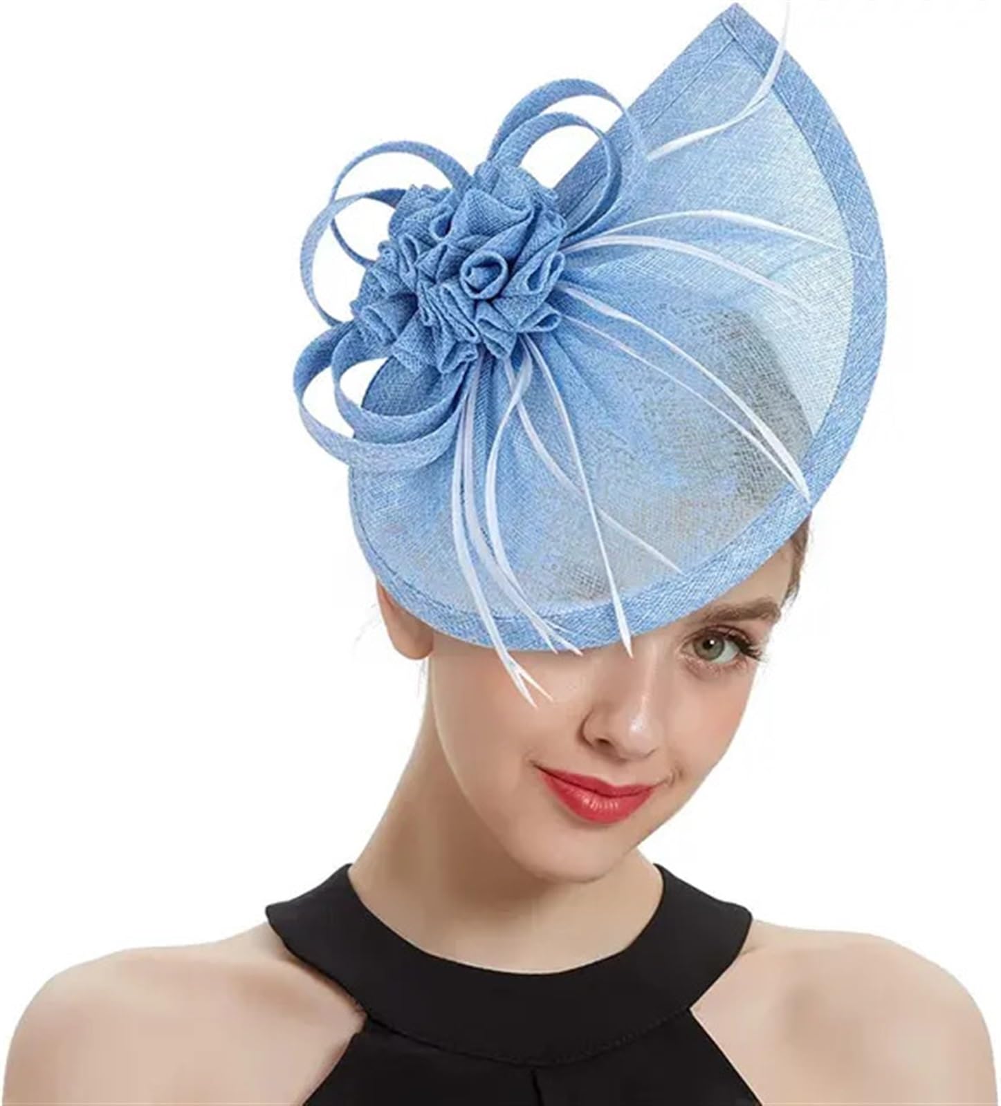 UALXPAO Wedding Hats Tea Party Teardrop Fascinator Hat Headband Flower Headwear for Cocktail for Tea Party,Weddings(Light blue)