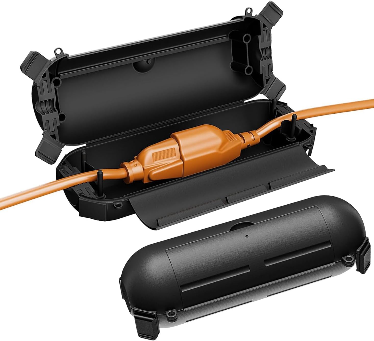 [2 Pack] Outdoor Extension Cord Safety Cover with Waterproof Seal, Weatherproof Electrical Connection Box to Protect Outdoor Outlet, Plug, Socket, Christmas Holiday Decoration Light, Black