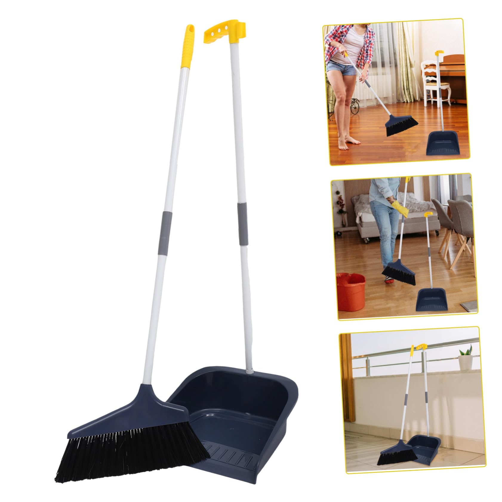 PLAFOPE Scopa e Paletta Manico, Set, Setole Morbide, Pulizia di Pavimenti in Legno e Cemento, Non Graffia Le Pareti