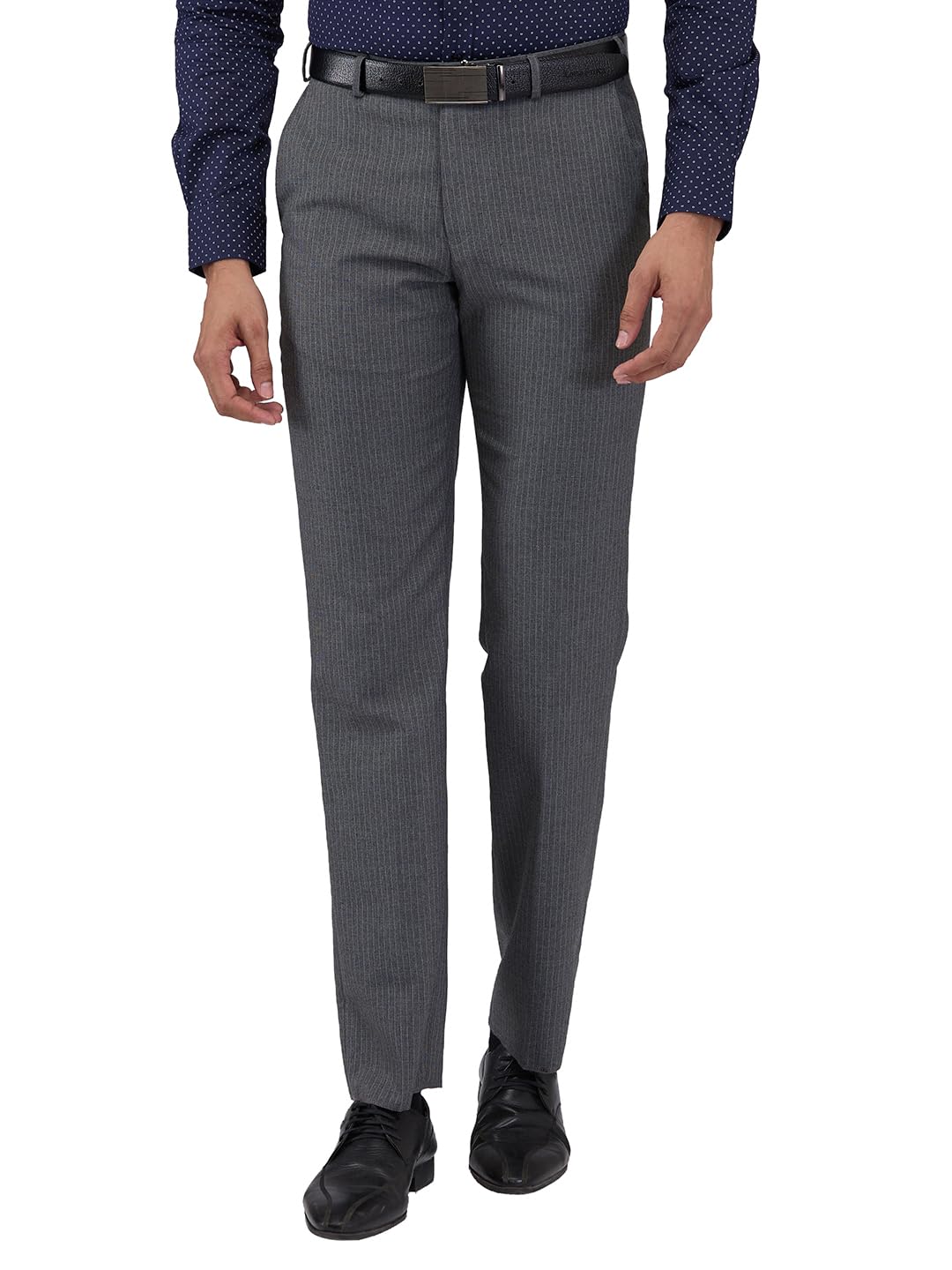 park avenue Men Regular Fit Stripe Pattern Poly Viscose Blend Flat Front Formal Trouser (Size: 36)-PMTX07624-G6 Grey-picture-10