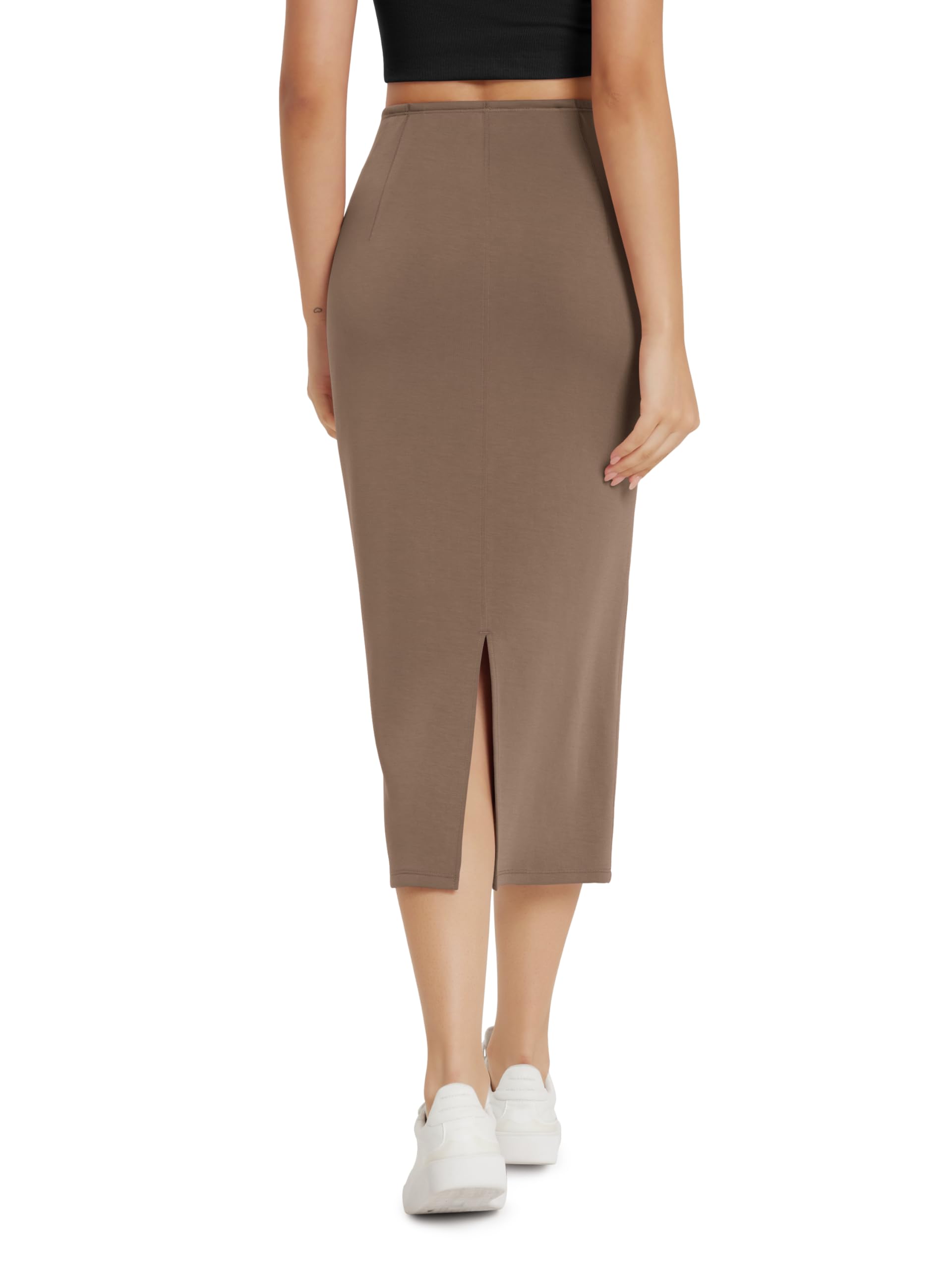 ODODOS Modal Soft Midi Skirt for Women Back Slit High Waist Casual Long Pencil Skirts with Pockets