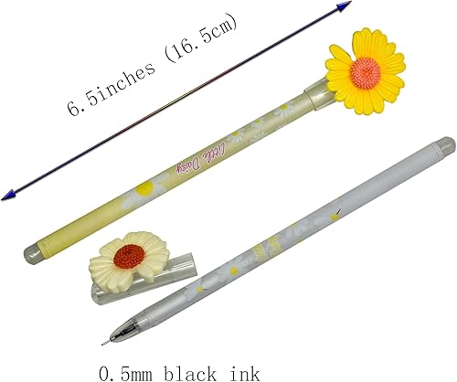 Miniatura 3 de 12 bolígrafos de gel con diseño floral de margaritas de 0.020 in, tinta negra para escuela, oficina, fiesta, cumpleaños, Navidad