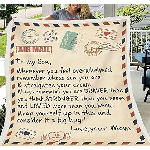 WINGSIGHT Letter Throw Blankets Mom to My Son Super Soft Warm Large Flannel Blanket Suitable for Birthday and Anniversaries Gifts for Bed, Sofa,Camping and Travel (mom-Son, L) Cover
