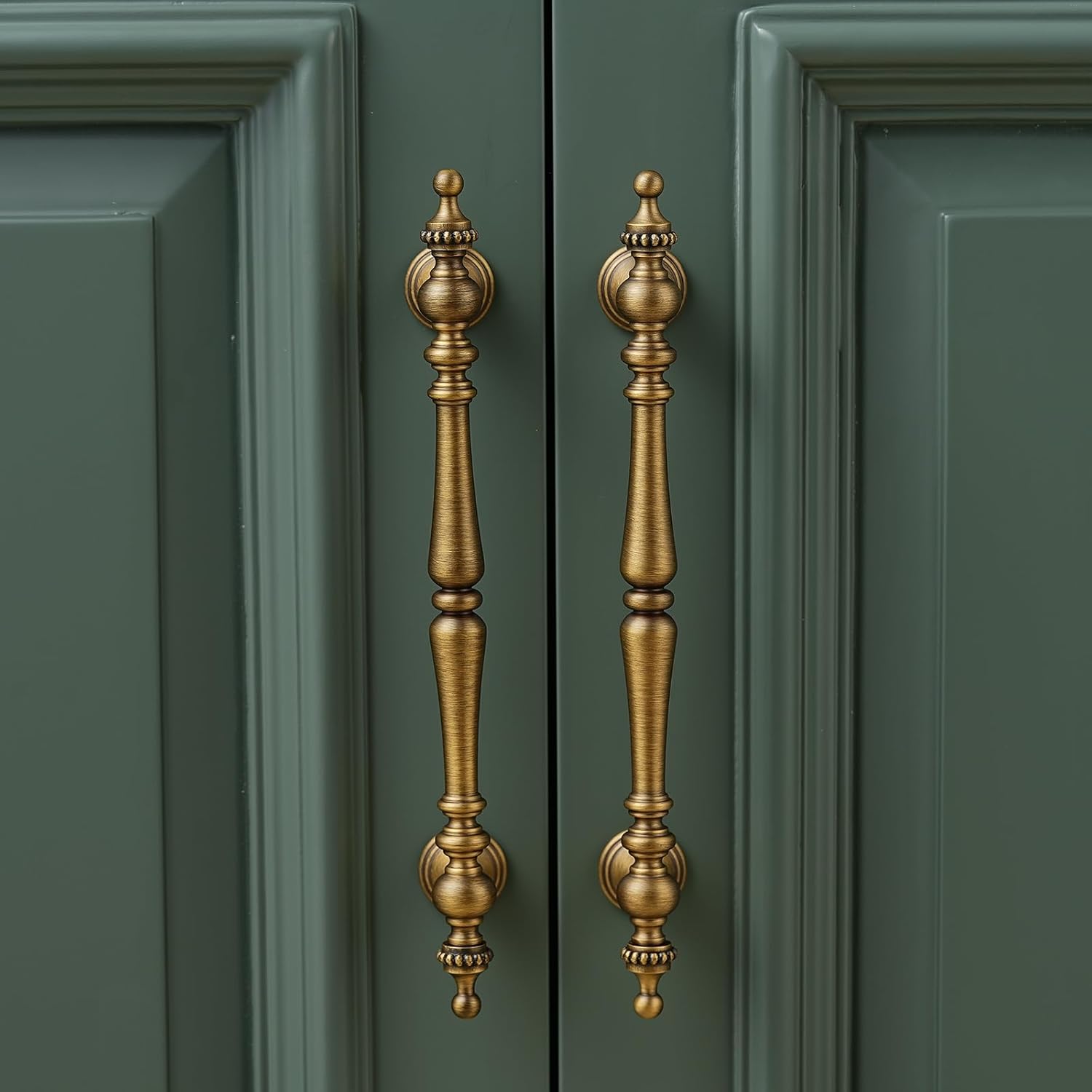 5 Pack Solid Brass Cabinet Handles 5 inch Hole Center Cabinet Pulls Brushed Antique Brass Cabinet Pulls for Kithchen, Bathroom, Closet