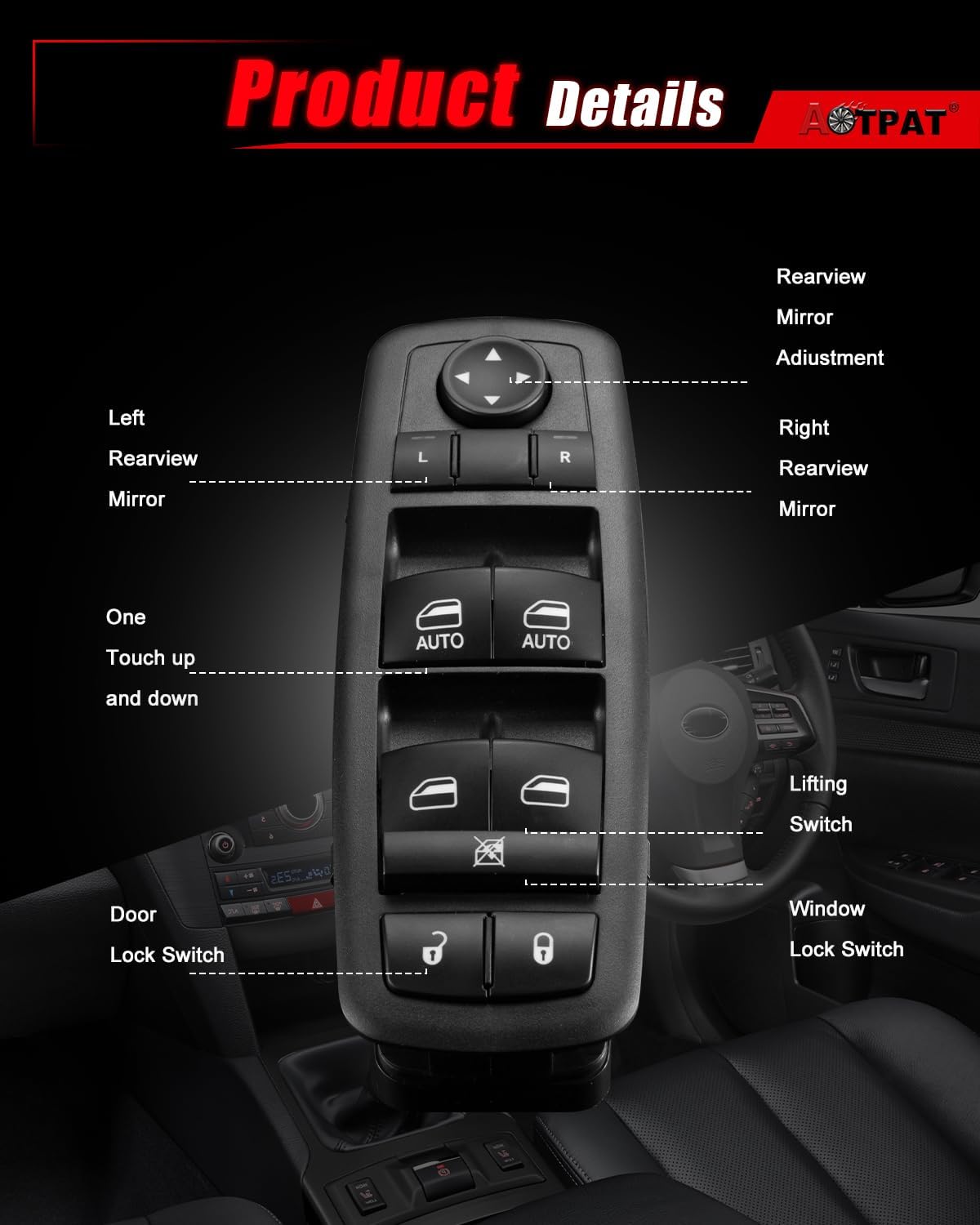 68110871AA Power Window Switch Fits for:-Dodge Grand Caravan 2012-2017 Driver Master Side Window Switch for:-Chrysler Town and Country 2012-2016 OE# 56046568AC