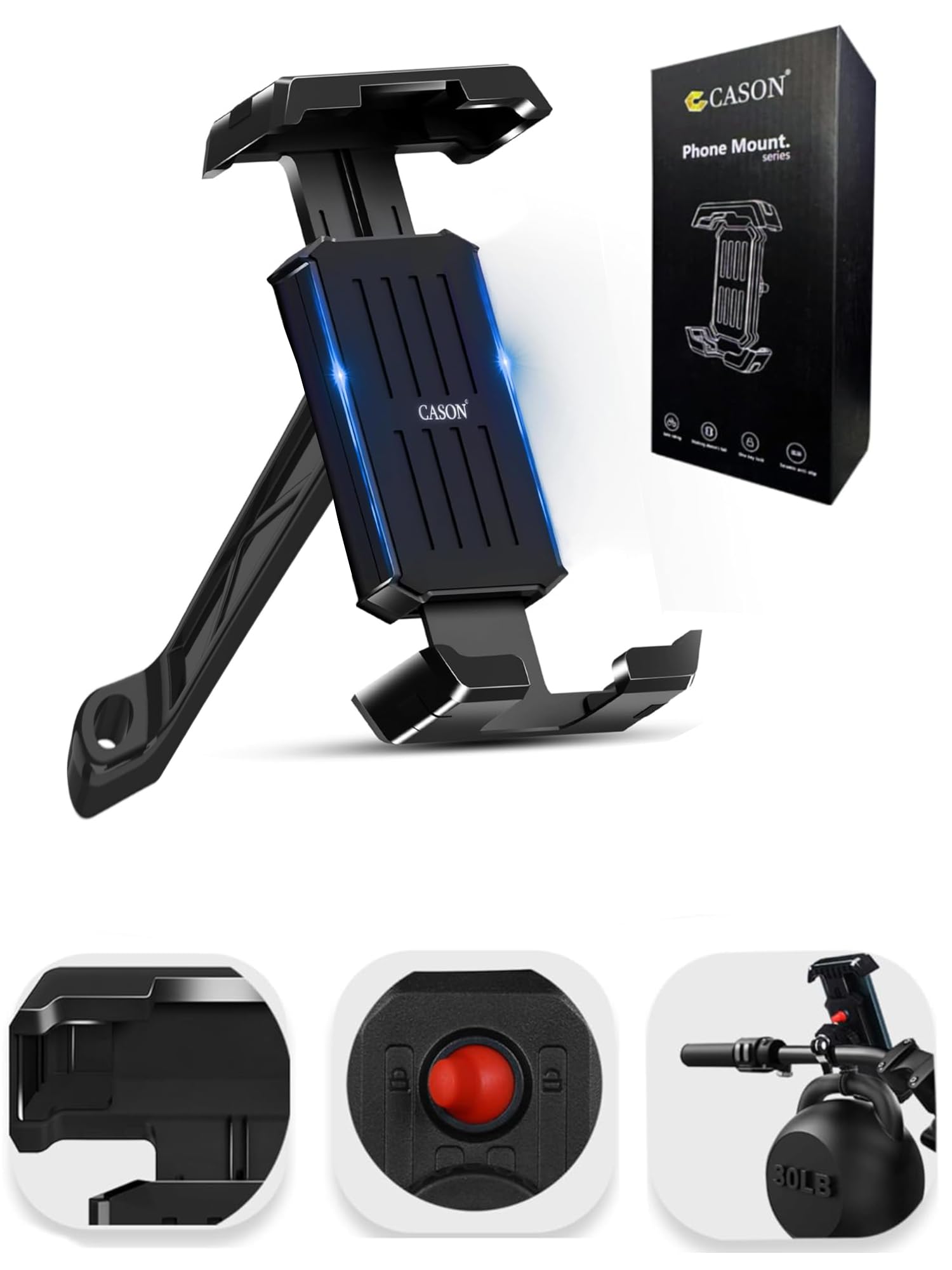 CASON Mobile Holder for Bikes/Phone Stand for Scooty with Rear Mirror Mount,Anti-Shake,Switch Lock Behind,Cushioning Pads,360° Rotation for Handlebar Compatible with All Phones-image-12