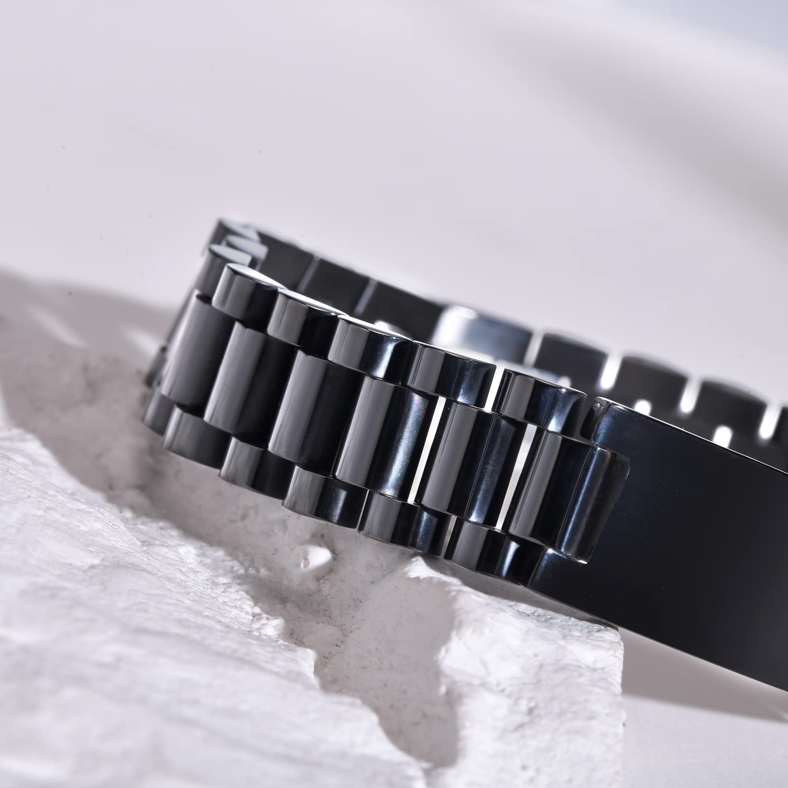 Paar Armband Schwarz Personalisiertes : Geschenk Armkette für Herren Damen Edelsathl 21.5cm Gravur Männer Frauen Glieder armbänder Junge Schmuck für Papa Sohn Geburtstagsgeschenk Vatertagsgeschenk