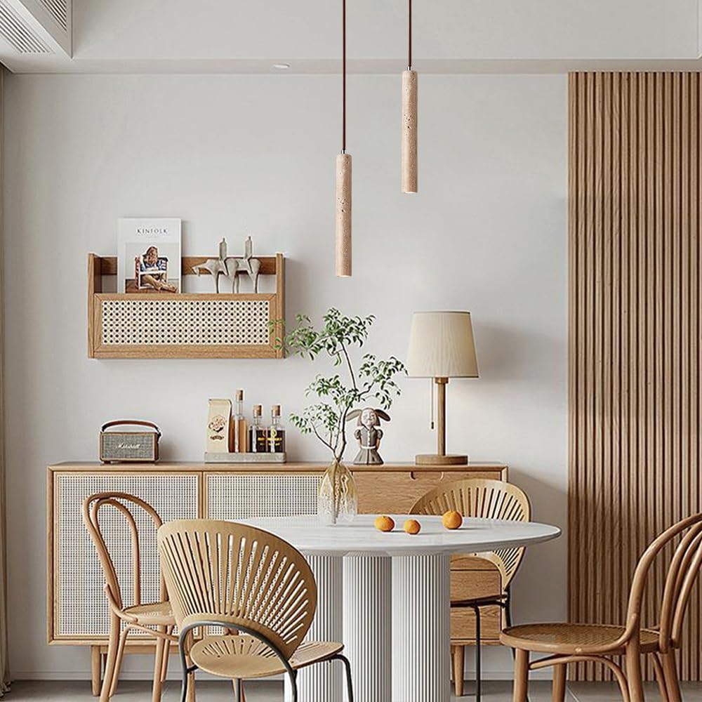 Pendelleuchten aus Naturstein, nordische moderne Marmor-Pendelleuchten for die Kücheninsel, natürliche gelbe Travertin-Hängelampe im japanischen Wabi-Sabi-Stil for Schlafzimmer und Esszimmer