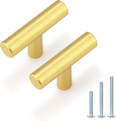 Miniatura 35 de Manijas en T de acero inoxidable niqueladas de Probrico, para gabinetes y cajones de cocina, Acero inoxidable, Paquete de 50 cepillado